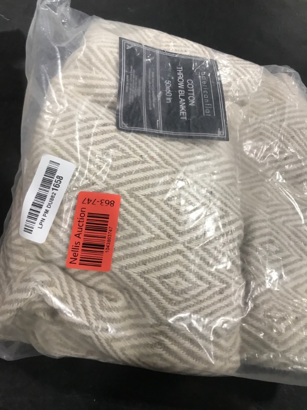 Photo 1 of Americanflat 50x60 Throw Blanket - Soft and Breathable Cotton Throw Blanket for Couch, Bed, Chair - Decorative Blankets Perfect for Home, Office, or Outdoor Use - Cream Herringbone Design