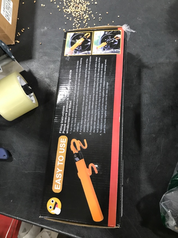 Photo 1 of Tevlaphee Steering Wheel Lock - Heavy Duty Antitheft Device and Car Security Lock with Adjustable Locking and 3 Keys - Great Vehicle and Truck Deterrent (Yellow)