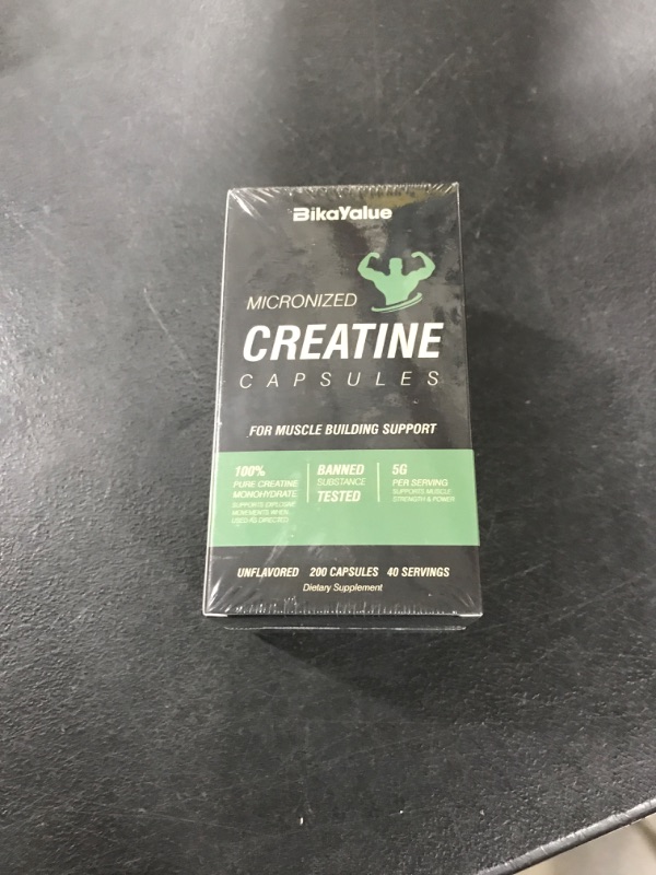Photo 1 of BIKAYALUE Micronized Creatine Monohydrate Capsules, Creatine Capsules Supplement for Muscle, Strength, Performance, Energy, Recovery, Gluten Free Creatine for Women and Men, 200Capsules (40 Servings)