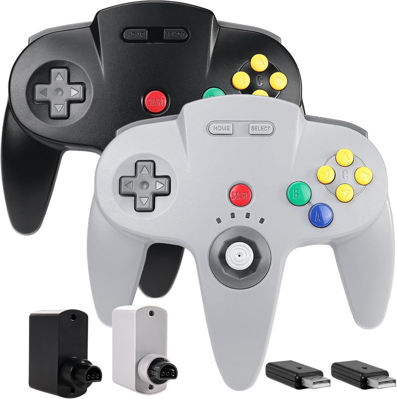 Photo 1 of 2.4 GHz Wireless N64 Switch Online Controller, USB Receiver & N64 Receiver, Compatible with Windows PC iOS Mac Raspberry Pi, N64 / Switch Online/NSO - (Rechargeable) (Plug and Play) (2 Pack)
