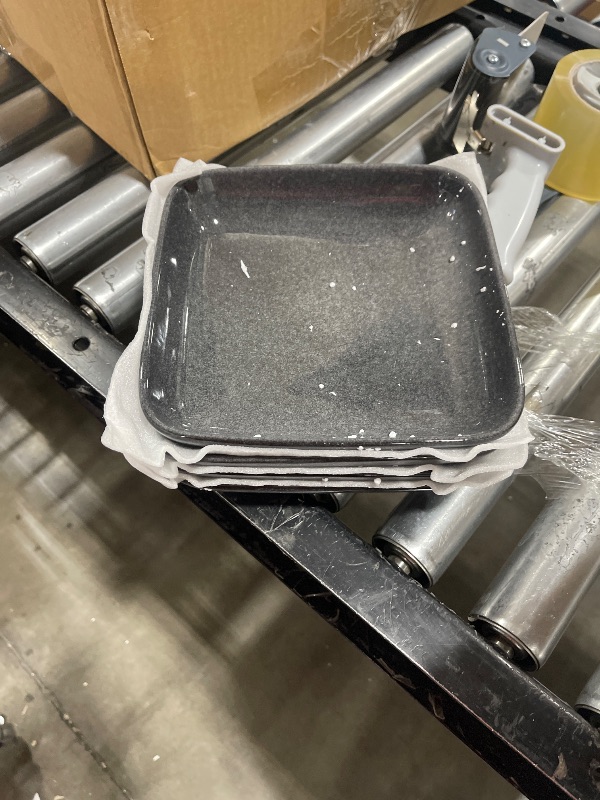 Photo 1 of vancasso Stern Gray Dinner Set Square Reactive Glaze Tableware 12 Pieces Kitchen Dinnerware Stoneware Crockery Set with Dinner Plate, Dessert Plate,

