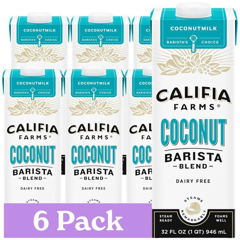 Photo 1 of Califia Farms - Coconut Barista Blend Coconut Milk, 32 oz (Pack of 6), Shelf Stable, Dairy Free, Plant Based, Vegan, Gluten Free, Non GMO, Creamer
