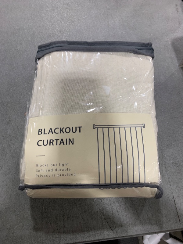 Photo 1 of 100% Blackout Shield Linen Blackout Curtains for Bedroom 96 Inches Long, Back Tab/Rod Pocket Living Room Drapes, Thermal Insulated Blackout Curtains 2 Panels Set, 50" W x 96" L, Beige White