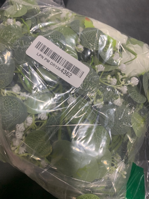 Photo 1 of Anna's Whimsy 5.91FT Artificial Eucalyptus Garland with Flowers, Fake Flower Rose Gypsophila, Faux Floral Greenery Garland for Wedding Spring Home Party Craft Art Table Runner Decor