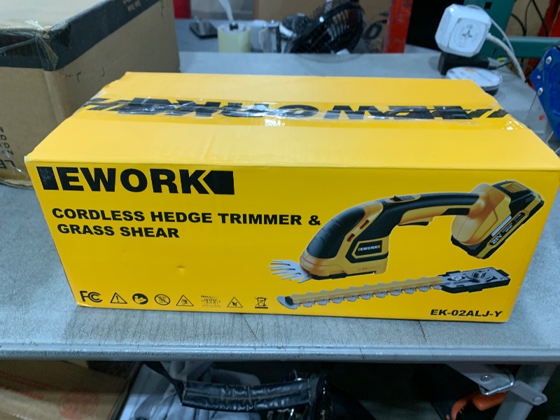 Photo 1 of EWORK 2-in-1 Cordless Hedge Trimmer and Grass Shears, 21V Handheld Electric Bush Trimmer with 2.0Ah Battery and Charger, Battery Powered Shrub Trimmer for Garden, Yard, Lawn Maintenance