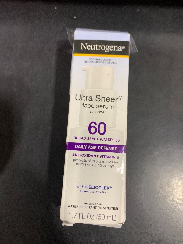 Photo 1 of Neutrogena Ultra Sheer Moisturizing Face Serum with Vitamin E & SPF 60, All Day Facial Sunscreen Serum with Broad Spectrum UVA/UVB Protection, Fragrance-Free, Oxybenzone-Free, 1.7 Fl Oz