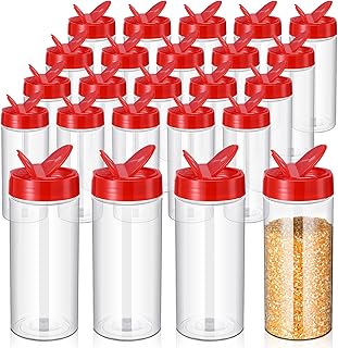 Photo 1 of Zhehao 24 Pieces Plastic Spice Containers Plastic Spice Bottles Clear Reusable Large Empty Seasoning Jars with Shaker Lids for Kitchen Storage Seasoning Powder Herbs Cabinet(16 oz,Clear and Red)