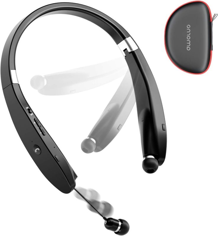 Photo 1 of AMORNO Foldable Bluetooth Headphones Wireless Neckband Headset with Retractable Earbuds, Sports Sweatproof Noise Cancelling Stereo Earphones with Mic
