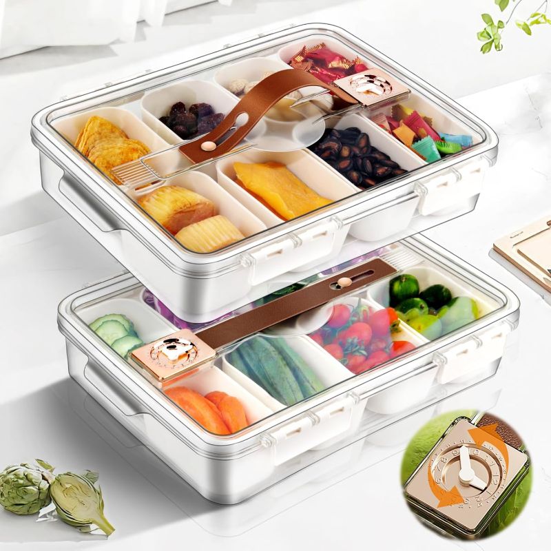 Photo 1 of SPACELEAD Snack Box Container, Divided Serving Tray with Lid and Handle Snackle Box Container, Snack Organizer for Candy, veggie,Fruits, Nuts,Snacks? Snack storage for Party, Picnic,Travel?2 Pack