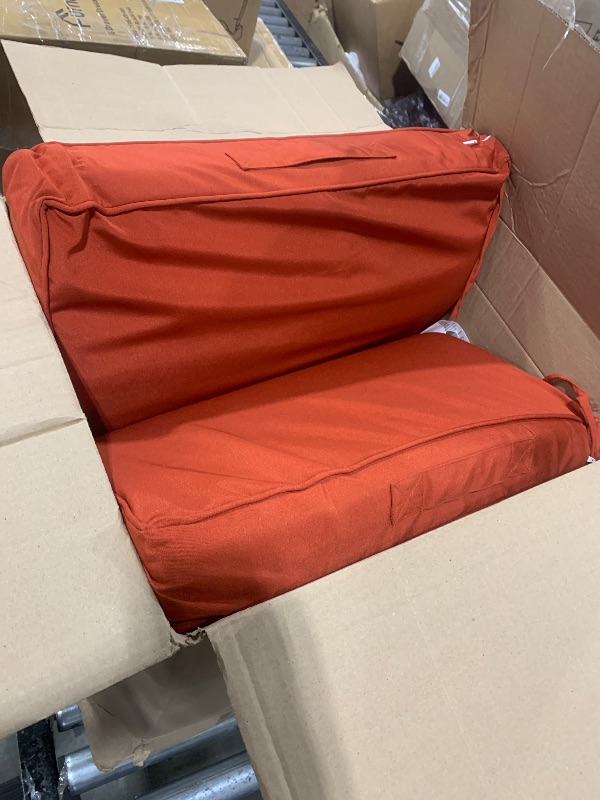 Photo 1 of downluxe Waterproof Outdoor Chair Cushions for Patio Furniture, 24" x 24" x 4" Patio Chair Cushion with Adjustable Ties & Portable Handle, Square Outdoor Cushion with Removable Cover, Orange, 2 Pack