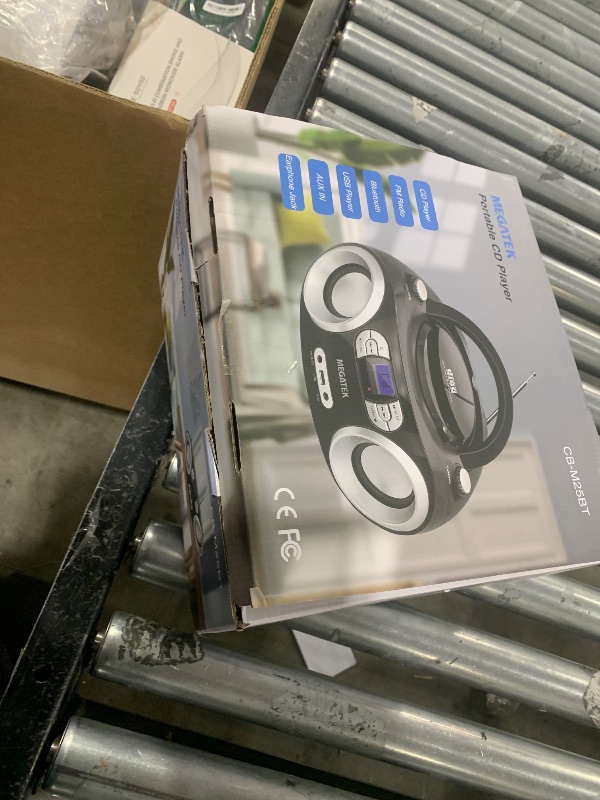 Photo 1 of MEGATEK Portable CD Boombox with FM Stereo Radio, Bluetooth, USB Port, and Backlit LCD Display | CD-R/CD-RW/MP3-CD Compatible | AUX Input | Headphone Jack | Programmable CD Player - Black