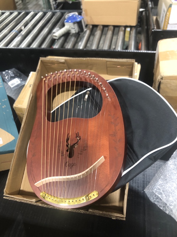 Photo 1 of Lyre Harp, 16 Metal Strings,Whole Mahogany Body Made Without Splices, Easy to Carry Instrument, With Spare Strings, Bag?Picks, Tuning Lever, Music Manual(Coffee color)