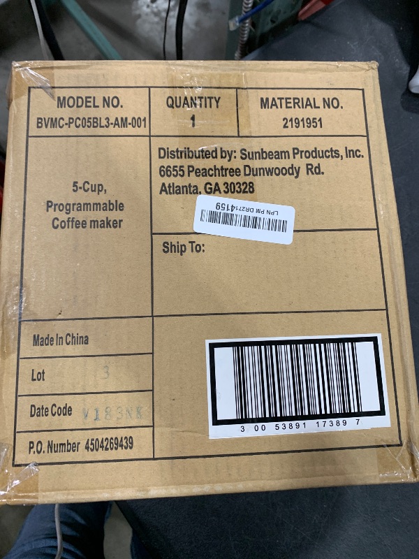 Photo 1 of Mr. Coffee Programmable Coffee Maker, 5 Cups with Auto Pause, Glass Carafe, Compact Design, Black