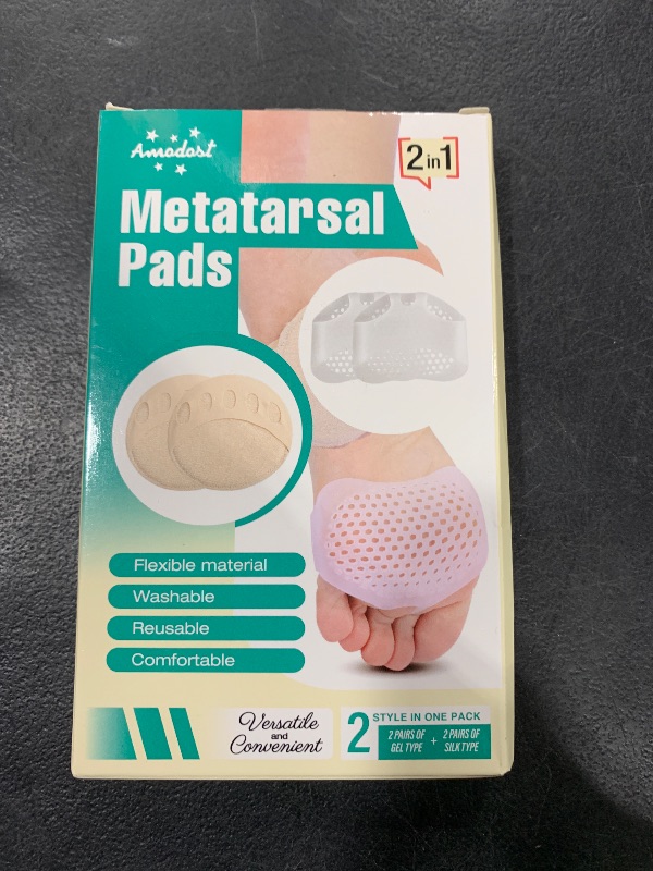 Photo 1 of Metatarsal Pads for Women and Men - AMODOST Ball of Foot Cushions Shoe Pads for High Heels - Soft Gel and Silk Reusable Forefoot Heel Pads Feet Pain Relief - 4 Pairs