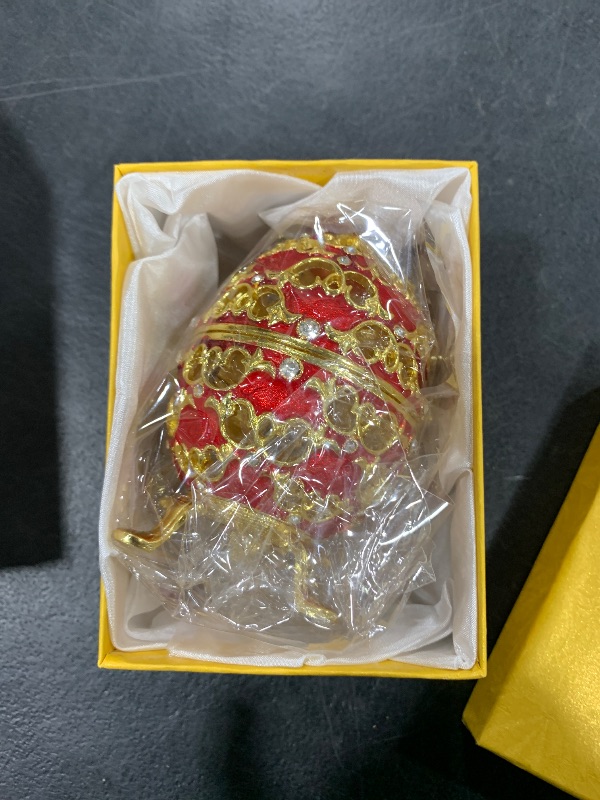 Photo 1 of QIFU Vintage Red Imperial Easter Egg Style Collectible with Mini Royal Carriage, Unique Gift for Easter Collection