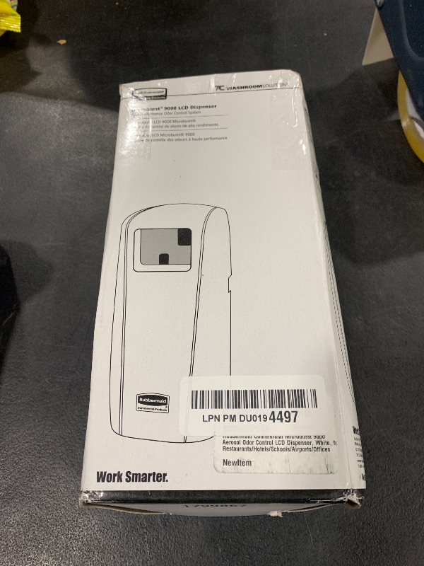 Photo 1 of Rubbermaid Commercial Microburst 9000 Aerosol Odor Control LCD Dispenser, White, for Restaurants/Hotels/Schools/Airports/Offices