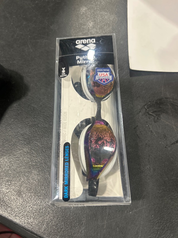 Photo 1 of Arena Python Racing Swim Goggles for Men and Women, UV Protection, Anti-Fog, Dual Strap, Mirror Lens, Copper/White