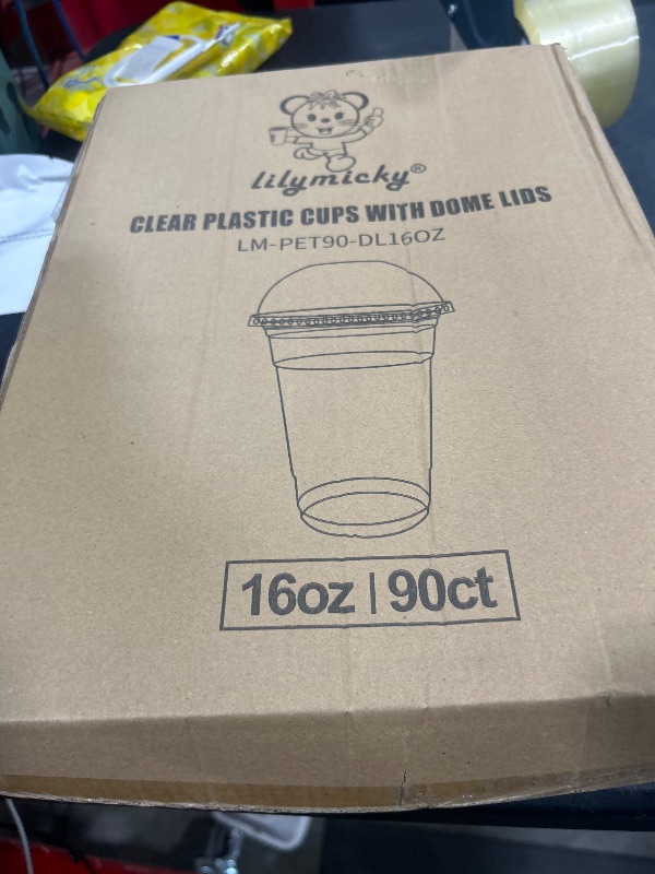 Photo 1 of Lilymicky 90 Sets 16 oz Clear Plastic Cups with Dome Lids, 16 oz Disposable Plastic Drinking Parfait Cups for Ice Coffee, Smoothie, Frappuccino, Bubble Boba