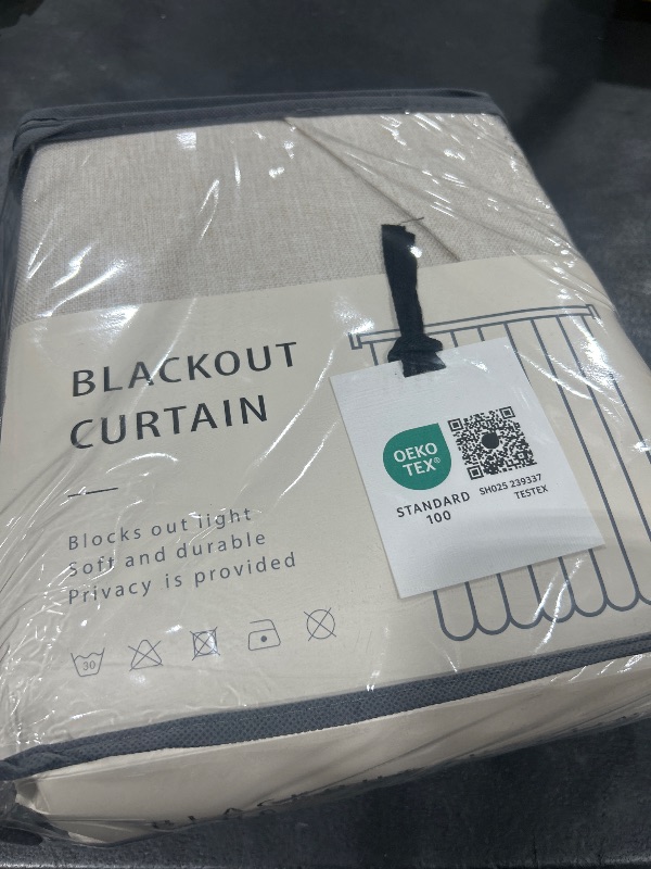 Photo 1 of 100% Blackout Shield Linen Blackout Curtains for Bedroom 96 Inches Long, Back Tab/Rod Pocket Living Room Drapes, Thermal Insulated Blackout Curtains 2 Panels Set, 50" W x 96" L,Cream