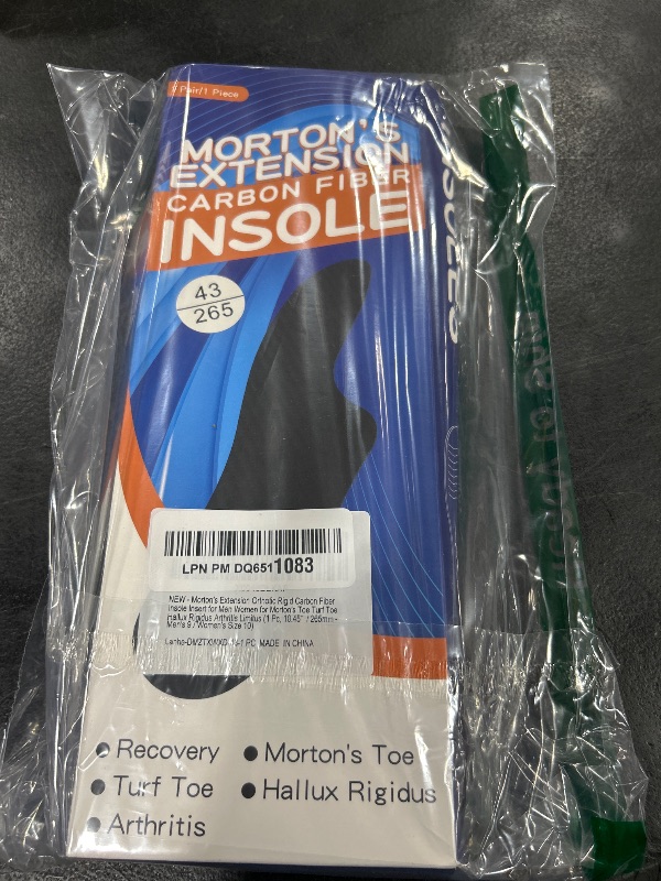 Photo 1 of Morton's Extension Orthotic Rigid Carbon Fiber Insole Insert for Men Women for Morton's Toe Turf Toe Hallux Rigidus Arthritis Limitus (1 Pc, 10.45” / 265mm - Men's 9 / Women's Size 10)