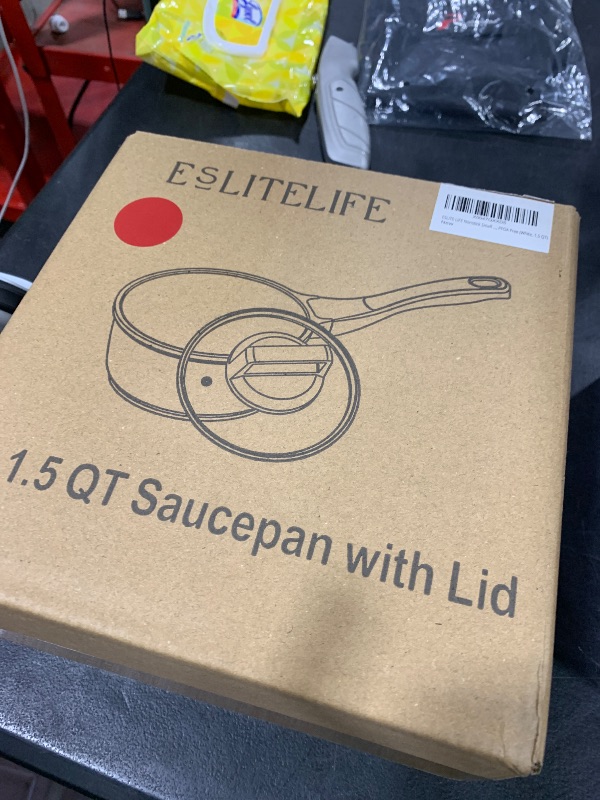 Photo 1 of ESLITE LIFE Nonstick Sauce Pan with Lid, 1.5 QT Small Soup Pot Compatible with All Stovetops (Gas, Electric & Induction), PFOA Free, White