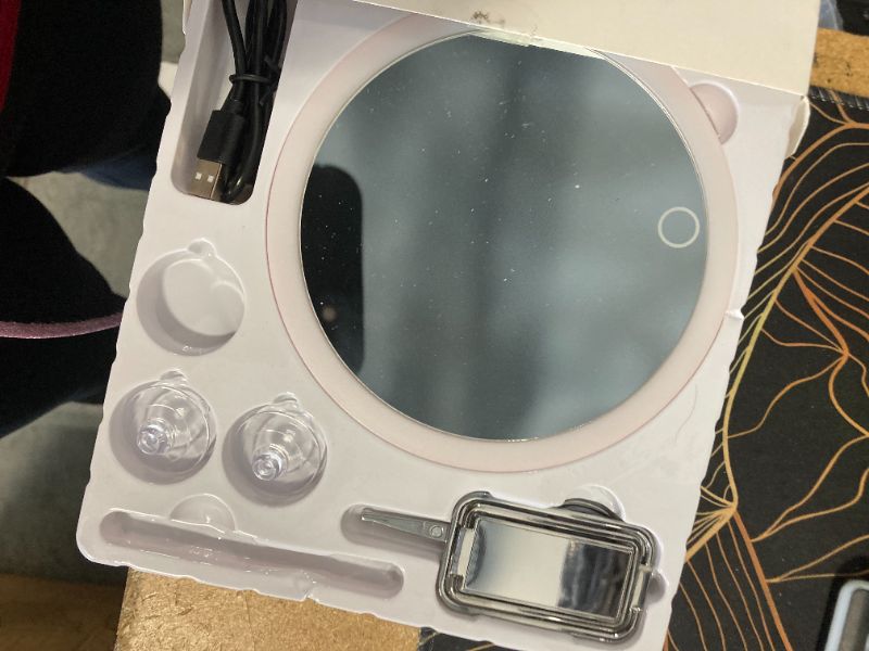 Photo 1 of 10X Magnifying Mirror with Lights, 6inch Makeup Magnifying Mirror 10X Lighted Handheld Magnification Mirror with Stand & Suction Cups, Large Travel Magnified Mirror Portable 10X LED Magnifying Mirror