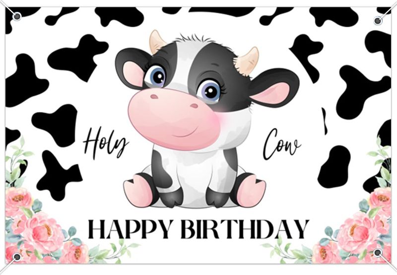 Photo 1 of 7x5ft Pink Cartoon Farm Backdrop Pink Barn Animals Party Girl Baby Shower Birthday Photography Background Cow Pink Piglet Barnyard Scenic Banner Cake Table Decoration Photo Booth Props