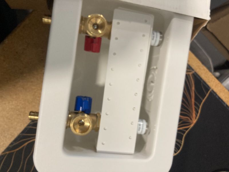 Photo 1 of WHK Washing Machine Outlet Box,Pex Laundry Box Washer Wall Box With Drain Recessed Water Valve Box Center Double Drain 1/2-inch Crimp PEX B,PVC White (With Stainless Steel Water Hammer Arrester)