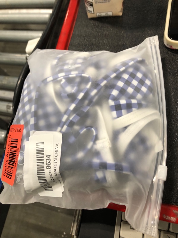 Photo 1 of ZAFUL Women's Strapless Bikini Gingham Bow Decor Ruched Lace up Thong Bandeau Bikini Swimsuit Cheeky Bathing Suits (Blue, Small)