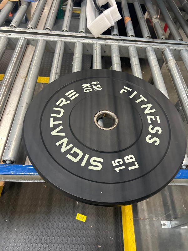Photo 1 of Signature Fitness Olympic Bumper Plate Weight Plates with Steel Hub, 15LB Pair, Black