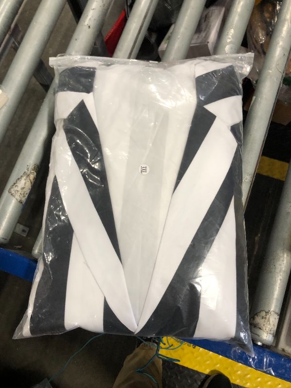 Photo 1 of 8 Pcs Beetle Movie Juice Costume Men Black and White Striped Suit Adult Horror Comedy Character Cosplay Outfit with Wig 3XL
