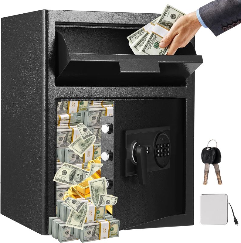 Photo 1 of **HANDLE BENT**
Rengue Home Safe Fireproof Waterproof 2.6 Cuft Safe Box,Anti-Theft Safety Box with Quick Place Drop Slot, Combination Lock and 2 Keys,Large Safes for Home Money Cash Gun Document Business Office