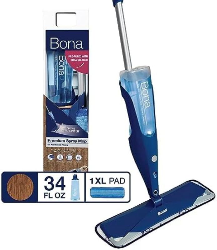Photo 1 of Bona Hardwood Floor Premium Spray Mop - Includes Hardwood Floor Cleaning Solution and Machine Washable Microfiber Cleaning Pad - Dual Zone Cleaning for Faster Cleanup - Spray Mop for Wood Floors              
