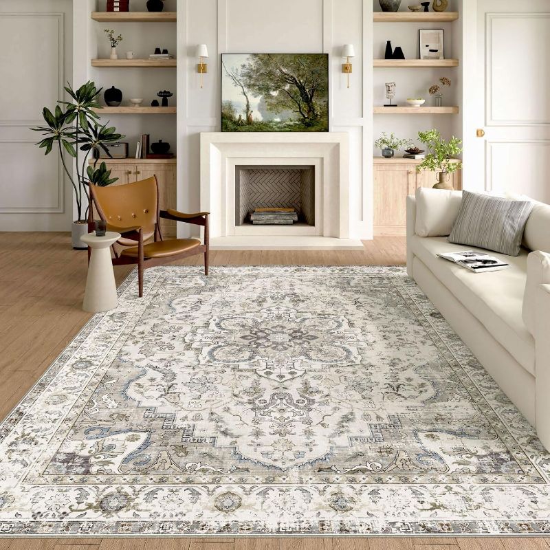 Photo 1 of ***STOCK IMAGE, SIMILAR ITEM/ COLOR MAY VARY***
YURELON Large Living Room Rug Machine Washable Rug 8x10 Boho Area Rug TPR Non Slip Ultra Soft Room Carpet Vintage Design,Stain Resistant Rugs for Bedroom,Dining Room,Oriental Rug(Blue/Gray, 9'x10')***STOCK I