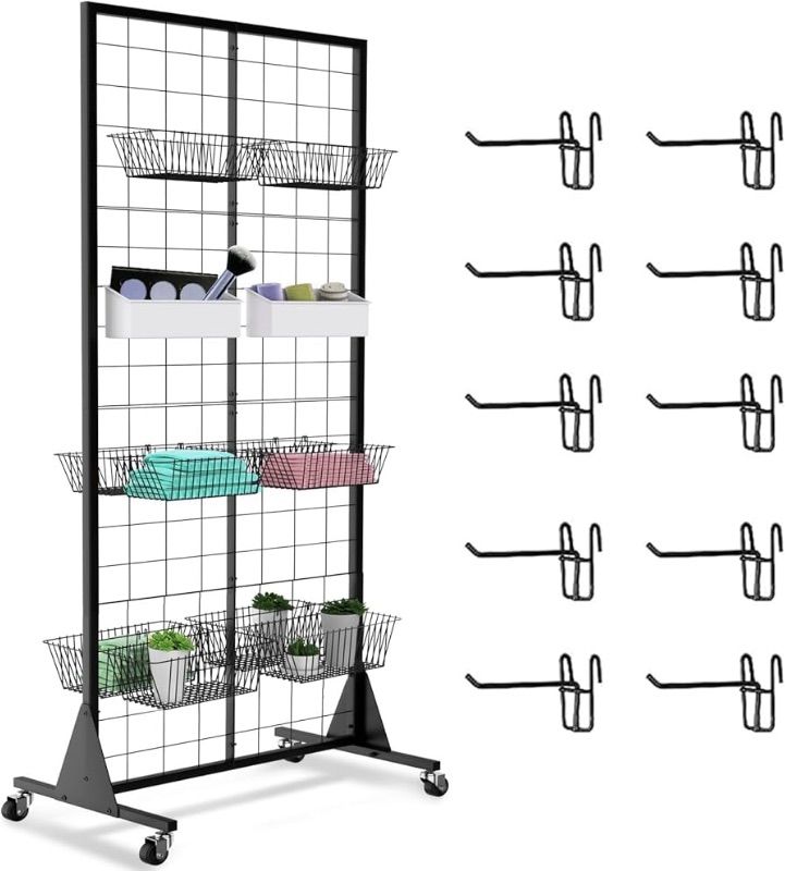 Photo 1 of 1-Pack Grid Wall Panels, 2' X 5.5' Ft Gridwall Panel Display Stand, Heavy Movable Floorstanding Detachable Gird Wall Panels,Suitable for Art Fairs(with Extra 10 Hooks