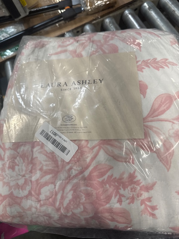 Photo 1 of Laura Ashley - Twin Quilt Set, Reversible Cotton Bedding with Matching Sham, Lightweight Home Decor for All Seasons (Bedford Pink, Twin)
