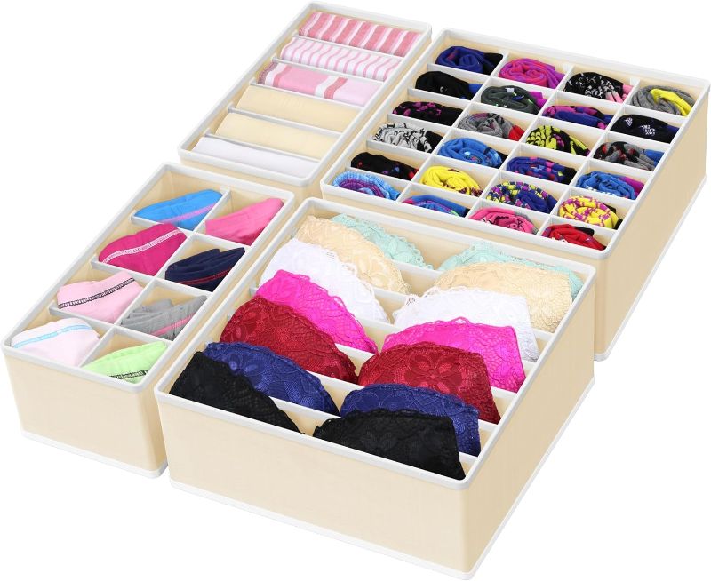 Photo 1 of Amazon Basics Dresser Drawer Storage Organizer for Undergarments, Set of 4 - Beige       