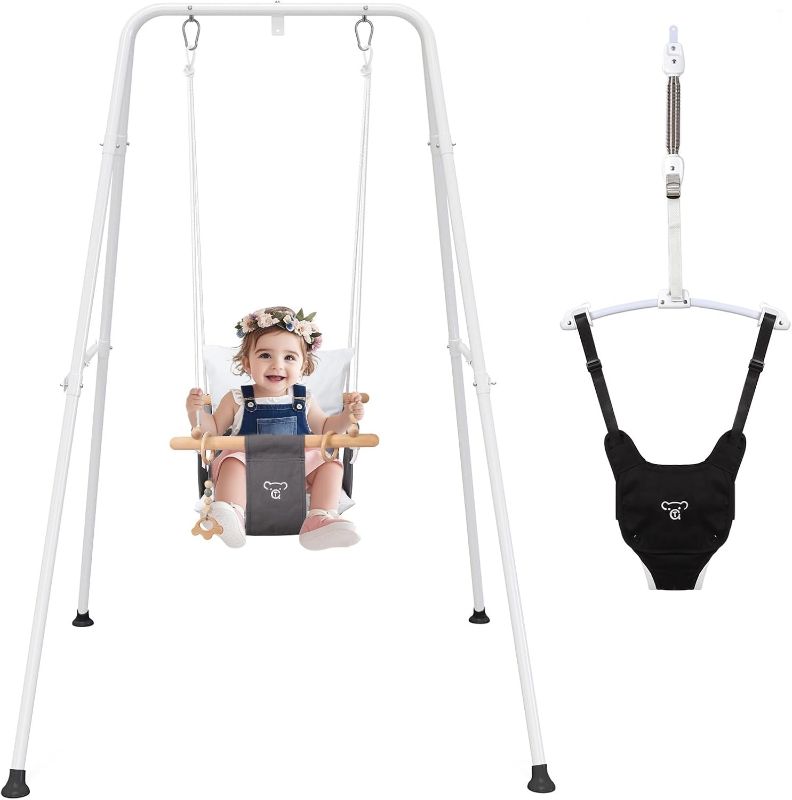 Photo 1 of 2-in-1 Baby Jumper & Swing - Foldable Stand, Stable Toddler Swing Set for Indoor & Outdoor Use