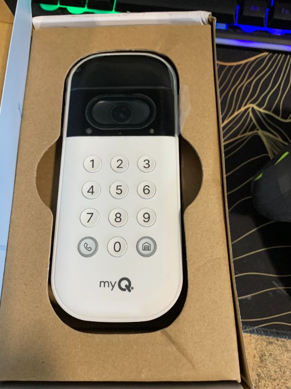 Photo 1 of myQ Smart Garage Door Video Keypad with Wide-Angle Camera,Customizable PIN Codes,and Smartphone Control–Take Charge of Your Garage Access Works with Chamberlain, LiftMaster and Craftsman openers,White [NO BATTERY]