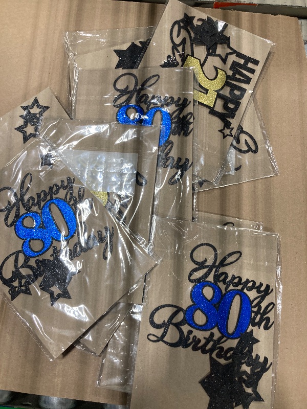 Photo 1 of 10 pack of variety Happy Birthday Cake Toppers, Black Blue Glitter Cake Decorations Set, 80th Birthday Decor, Birthday Anniversary Party Decorations Supplies