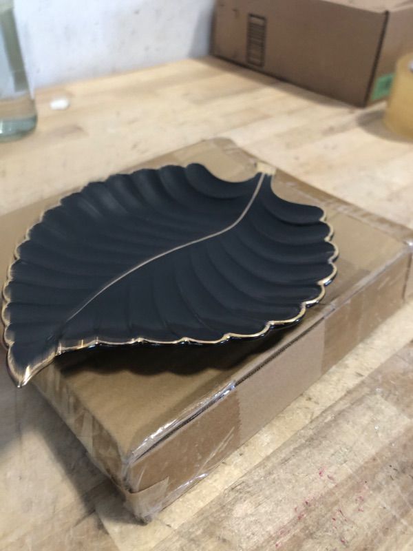 Photo 1 of Disoza Jewelry Tray Ceramic Ring Holder Dish 10.6" x 7.9" Black Key Bowl Birthday Gifts for Women Leaf Aesthetic Coffee Table Decor Cute Room Apartment Bathroom Dresser Decor Bridesmaid Wedding Gifts