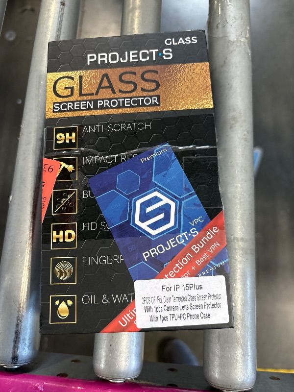 Photo 1 of 2 pcs Project-S Glass All Around Protection (Clear Case + 2X Screen Protectors + Lens Protector) for iPhone 15 Plus (6.7") w/Lifetime Replacement Warranty + 1x Month of Premium VPN Service