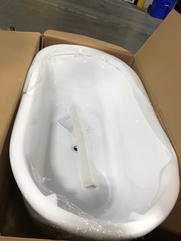 Photo 1 of 59" Free Standing Tub, Pure Acrylic Freestanding Bathtub, Stylish Stand Alone Contemporary Deep Soaking Bath Tub, cUPC Certified SY1550 (Glossy White)