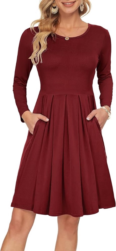 Photo 1 of  Pretty garden Women's Long Sleeve Dress Pleated Loose Swing Casual Dress with Pockets Knee Length Dresses 