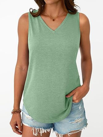 Photo 1 of AUTOMET Women Tank Tops 2025 Sleeveless Summer Vacation Beach Fashion Tees Shirts Comfy Casual Flowy Spring Outfits Clothes (size M)