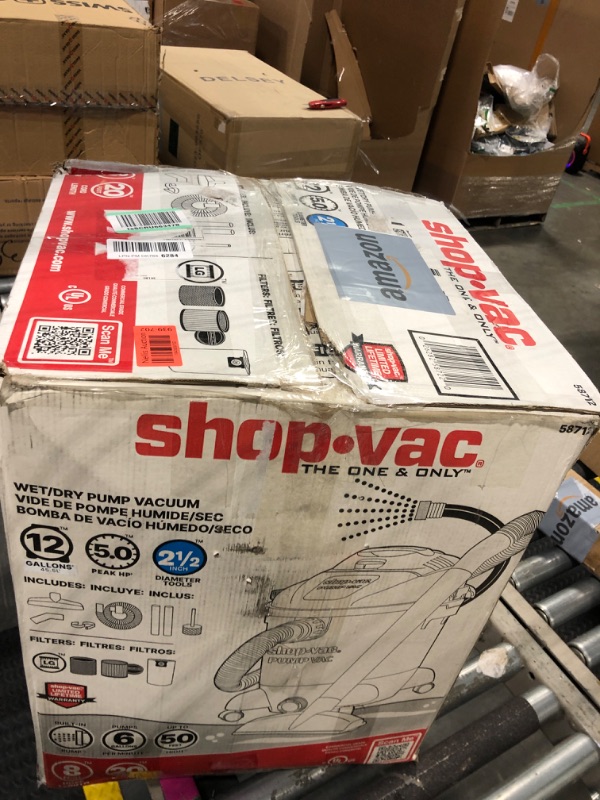 Photo 1 of ***VERY USED***
Shop-Vac 5871205 12 Gallon Wet Dry Pump Vacuum with Built-In Water Pump, 5.0 Peak HP, 2.5 Inch Diameter x 8 Ft Hose, 12 Ft Cord, Black