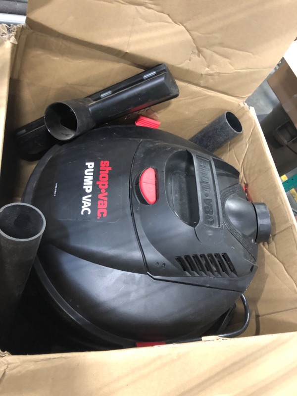 Photo 1 of ***VERY USED***
Shop-Vac 5871205 12 Gallon Wet Dry Pump Vacuum with Built-In Water Pump, 5.0 Peak HP, 2.5 Inch Diameter x 8 Ft Hose, 12 Ft Cord, Black
