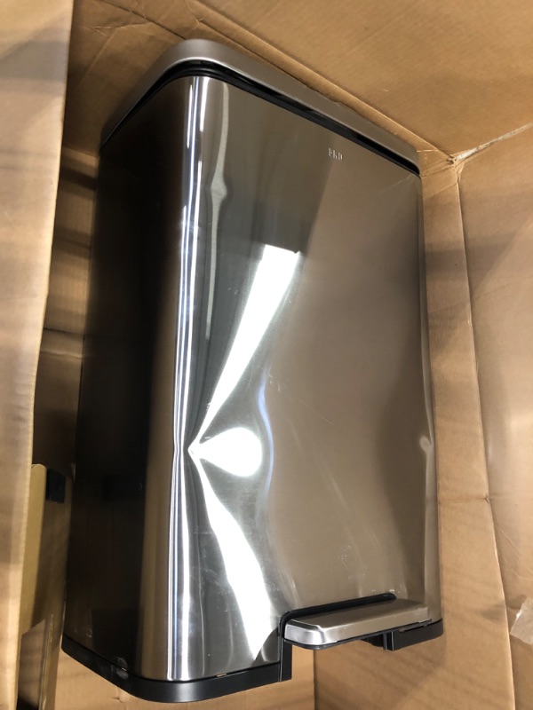 Photo 1 of ****DAMAGED IN ONE CORNER///NO RETURN***
EKO Madison Brushed Stainless 50 Liter/13.2 Gallon Step Trash Can with Inner Liner - Fingerprint Resistant Finish
