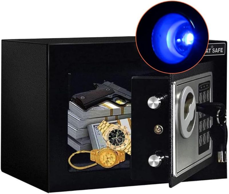 Photo 1 of 
Roll over image to zoom in





2+

4 VIDEOS
JUGREAT Safe Box with Induction Light,Electronic Digital Security Safe Steel Construction Hidden with Lock?Wall or Cabinet Anchoring Design for Home Office Hotel Business 0.23 Cubic Feet Black