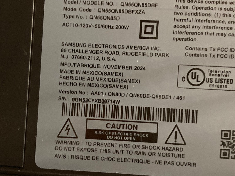 Photo 1 of **TESTED IN WAREHOUSE-FUNCTIONAL NO CRACKS**
SAMSUNG 55-Inch Class QLED 4K QN85D Series Mini LED, Neo Quantum HDR Smart TV w/Dolby Atmos, Object Tracking Sound Lite, Real Depth Enhancer Pro, Alexa Built-in (QN55QN85D, 2024 Model)